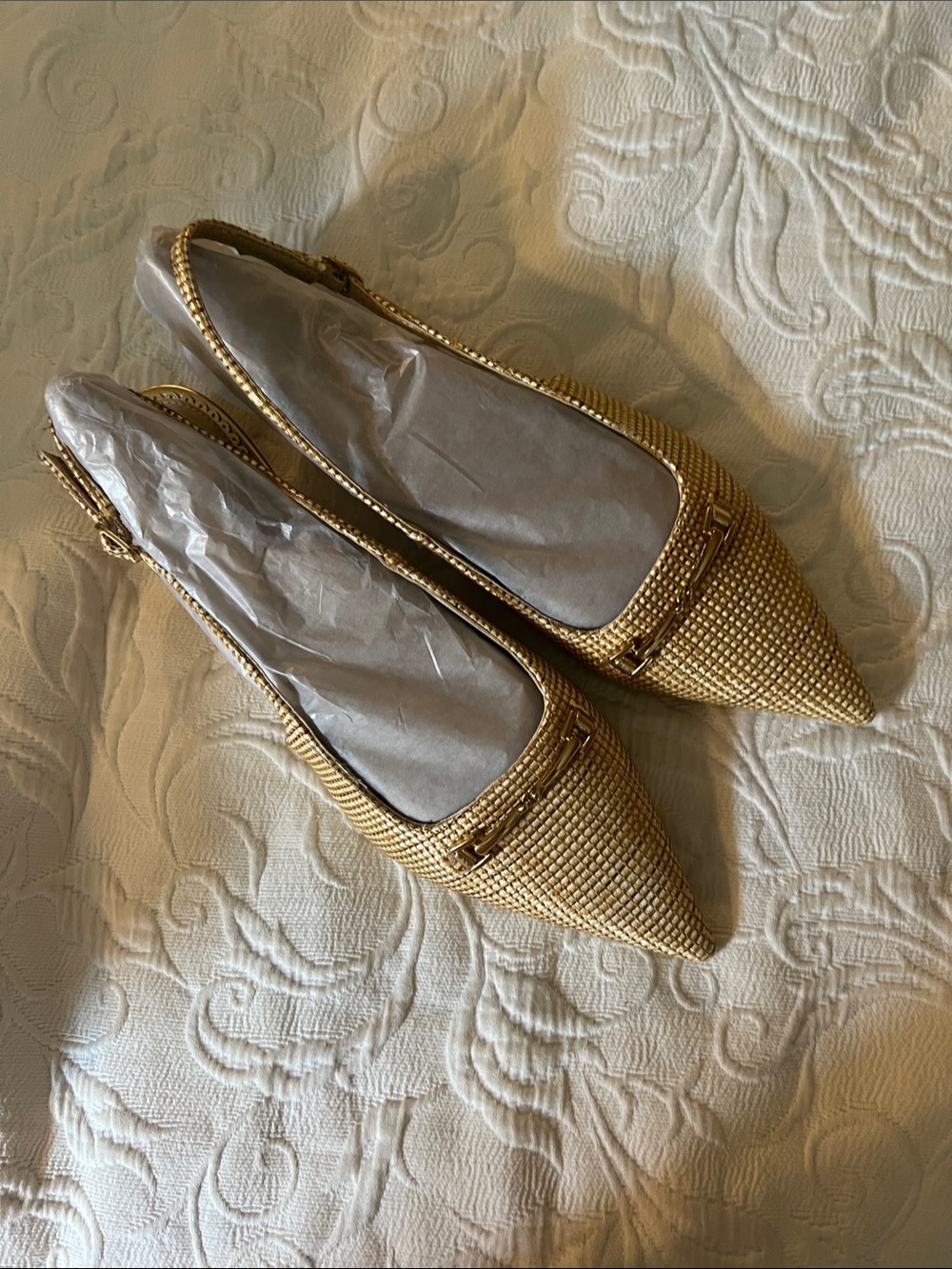 Sam Edelman Gold Woven Pointed-Toe Slingback Flats